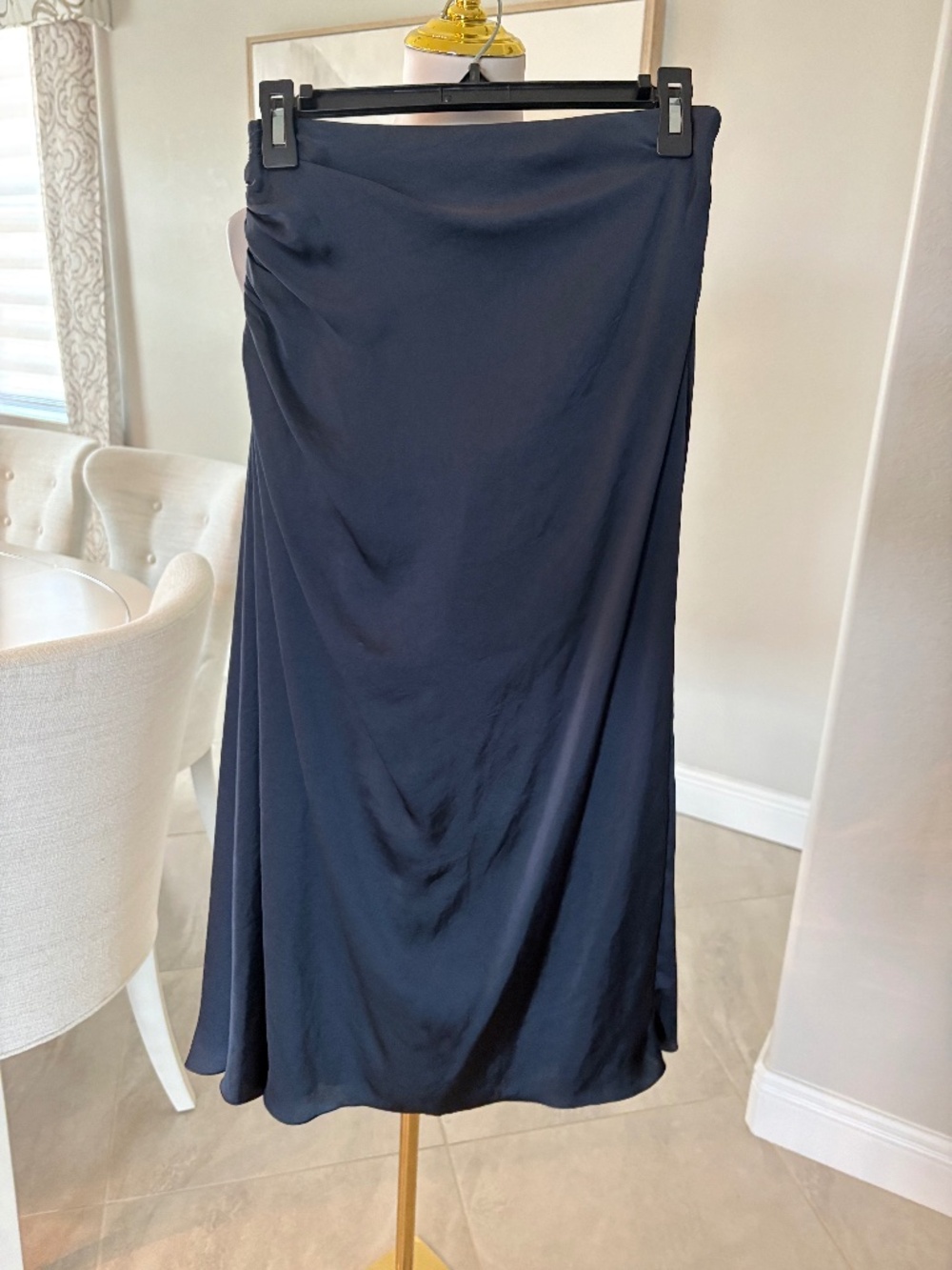 NWT Theory Side Ruched Nocturne Navy Crushed Satin Skirt